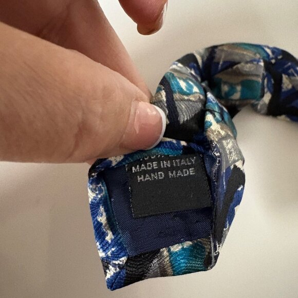Stefano Milano Silk Tie Blue Teal Abstract Mens Necktie Handmade Italy Office - Picture 5 of 8